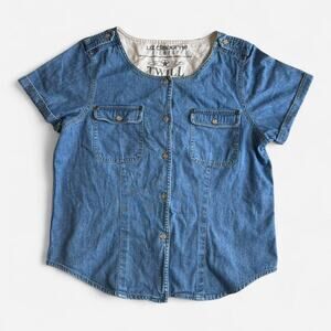 Liz Claiborne Lizwear Women L Petite Denim Vest Twill Blue